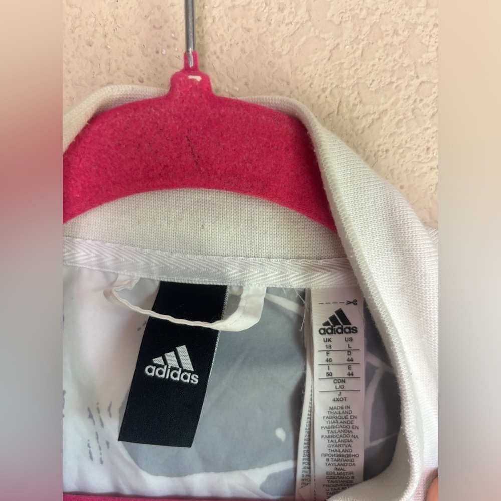 Adidas Black & White Tropical Monstera Cropped Bomber Windbreaker Jacket L - Picture 4 of 9